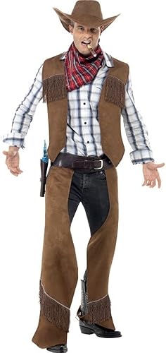 Smiffy 's de los hombres Fringe Cowboy Costume con chaleco Chaps bufanda y gorro