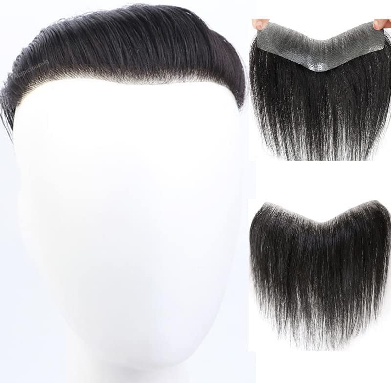 Osen Creations Toupee Frontal Hair Piece Human Hair Thin Skin Men’s Hairline V-Shape for Men (4x18 cm, Natural Color)