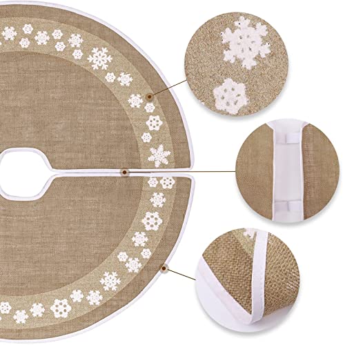 Hohotime Burlap Valentine's Day Christmas Tree Skirt, 30 Inch Khaki Tree Skirt Mat With Glitter White Snowflake Circle Edging Pattern, Xmas Tree Skirt For Christmas Decorations #TOP3