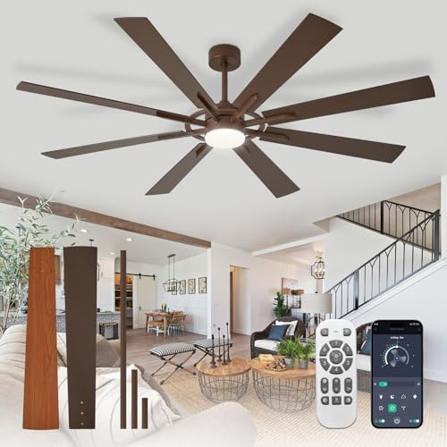 Image of Depuley 72-Inch Ceiling Fan with Light: Modern 8-Blade Brown Indoor Outdoor Fans with Remote App Control Dimmable Light - Ultra Quiet DC Motor Reversible 6 Speed Timer