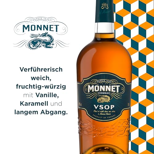 Monnet VSOP | Cognac aus Frankreich | Gold Meiningers International Spirits Awards| mit Geschenkverpackung mit Glas | aromatisch fruchtiger Geschmack | 40% Vol. | 0,7 Liter