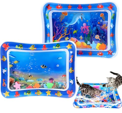 JWVGWV 2 PCS Large 2mm Thickened Cat Water Mat Interactive Cat Sensor Play Mat for Indoor Cats to Exercise Anti-Scratch Leak Proof PVC Cooling & Heating Water Bed Enrichment Toy for Cats Kitty