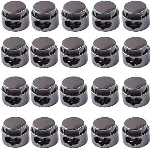 YESSZ Round Cord Locks Spring Clasps Gunmetal/Sliver Metal Toggle Single Hole String Cord Locks Adjustable Buckle Drawstring Elastic Buckle 30pcs (Gunmetal)