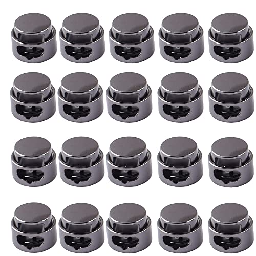 YESSZ Round Cord Locks Spring Clasps Gunmetal/Sliver Metal Toggle Single Hole String Cord Locks Adjustable Buckle Drawstring Elastic Buckle 30pcs (Gunmetal)