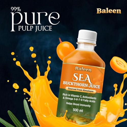 Image of Baleen Sea Buckthorn Juice 500ml (Pack of 2) | Himalayan Sea Buckthorn Berry Juice With Omega 3 6 9 & 7 Fatty Acids | Pure Seabuckthorn Pulp Juice with Vitamin C Antioxidants