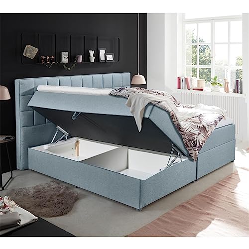 Lomadox Polsterbett 180x200 cm mit Bettkasten | Doppelbett in blau mit Härtegrad H2 – Bild 3