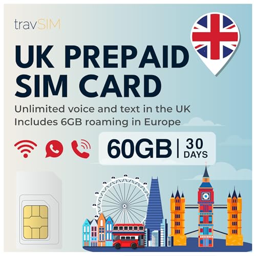 travSIM UK SIM Card | 60GB di Dati + Chiamate