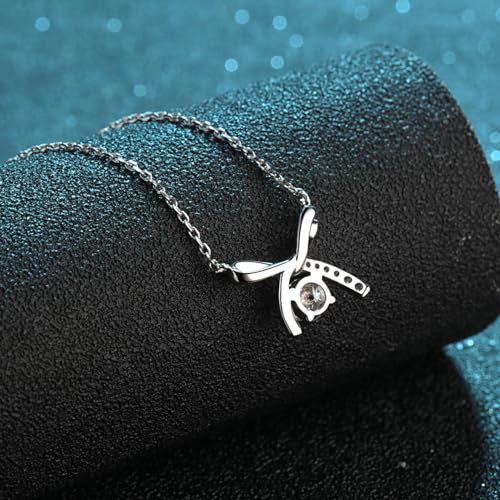 StarGems® Bowknot 0.5ct Moissanite 925 Silver Platinum Plated Necklace 40+5cm NX1344