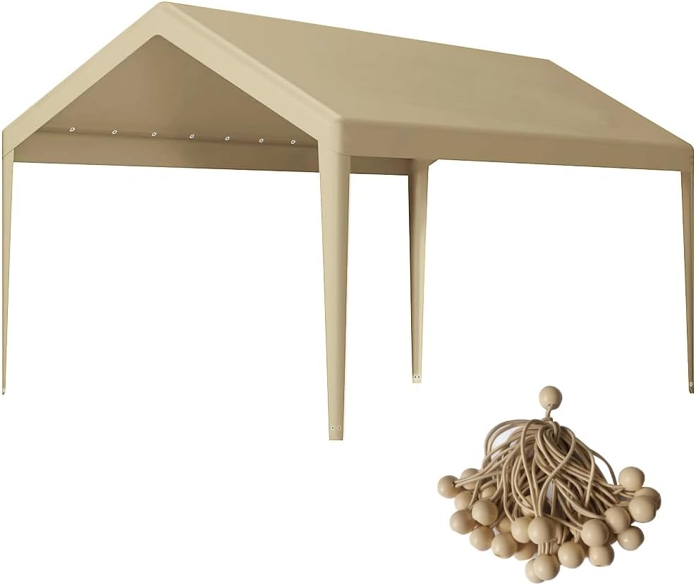 Rutile 10 x 20 FT Carport Replacement Cover, Heavy Duty Car Tarp Canopy Tent Garage Top Shelter Cover with Fabric Leg Pole Skirts and Ball Bungees Beige (Only Top Cover, Frame is not Included) Rutile 10 x 20 FT Carport Replacement Cover, Heavy Duty Car Tarp Canopy Tent Garage Top Shelter Cover with Fabric Leg Pole Skirts and Ball Bungees Beige (Only Top Cover, Frame is not Included)