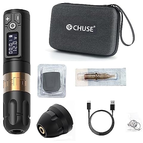 CHUSE Wireless PMU Machine Kit Supplies for Tattoo Eyebrow Eyeliner Lip (Gold) Cover