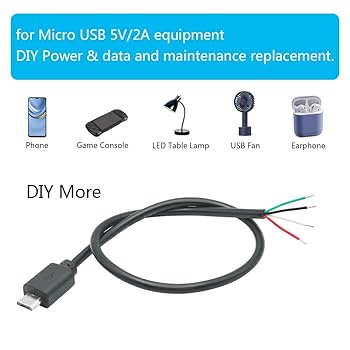 Amazon.co.jp: Micro USB 4ピン 裸線 Micro USB 5V/2A 4ピン