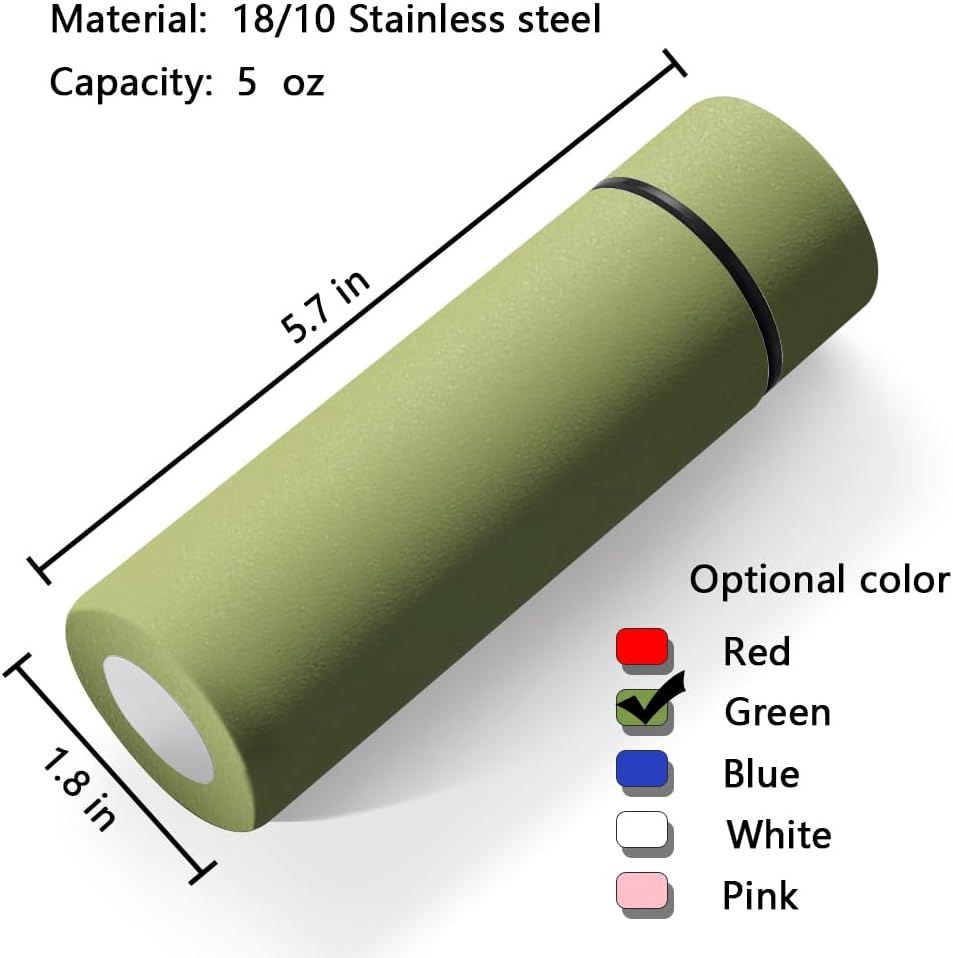 5 oz Mini Thermos Cute Water Bottle - Insulated Stainless Steel Bottle - Keeps Cold for 12 hours, Hot for 6 hours - Green - Image 2