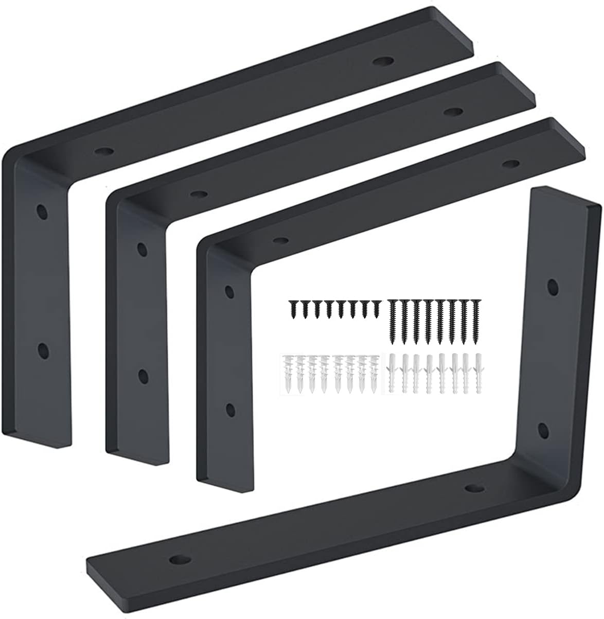 Shelf Brackets L Bracket 12 Inch 4PCS Heavy Duty Black Shelf Bracket Iron Metal Wall