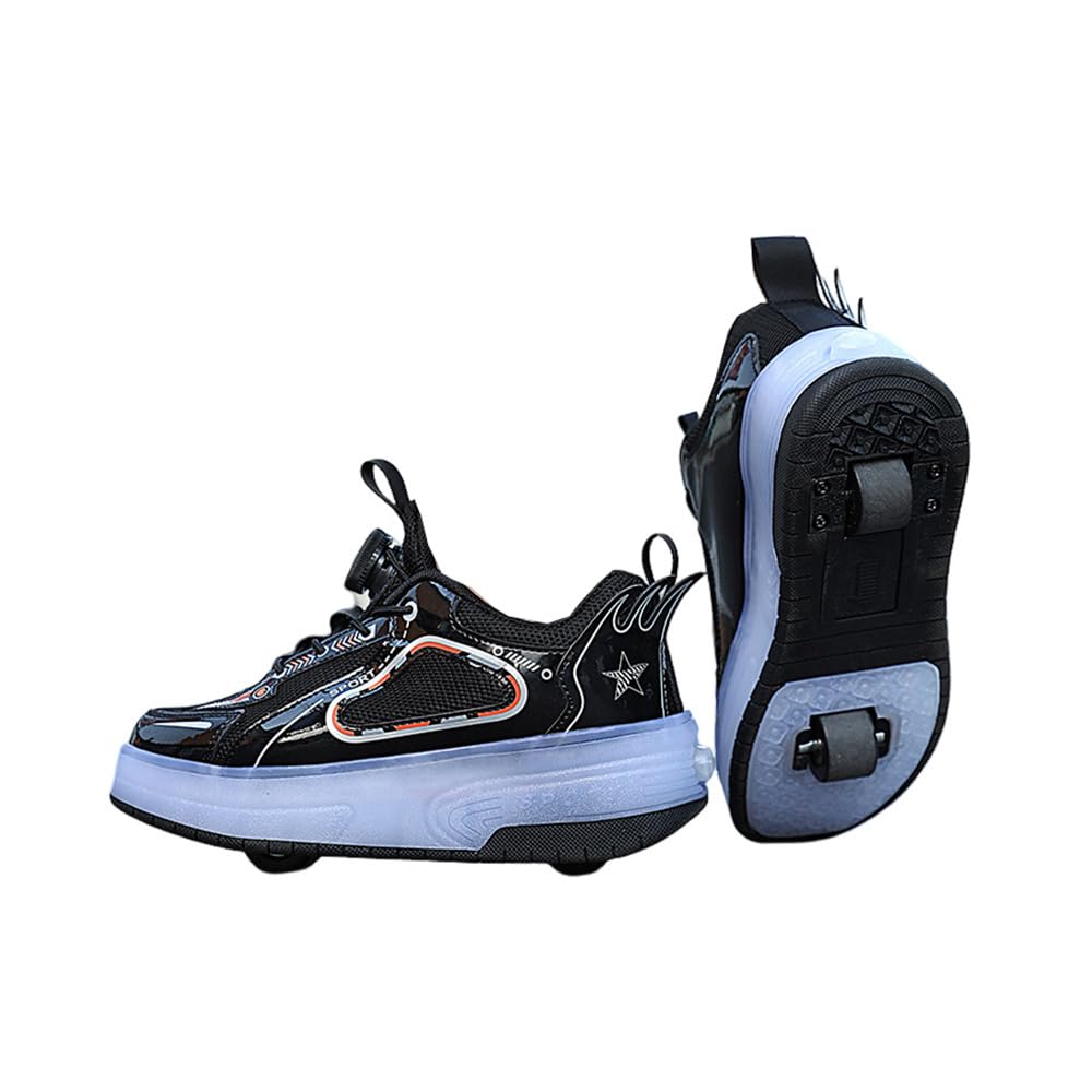 Hixingo Zapatillas con Ruedas Niño Niña, Malla Transpirable Zapatos con Dos Ruedas para Niñas 2 en 1 Zapatillas Patines con LED Zapatillas Ruedas Niño, Zapatos Patines Calzado de Skateboarding