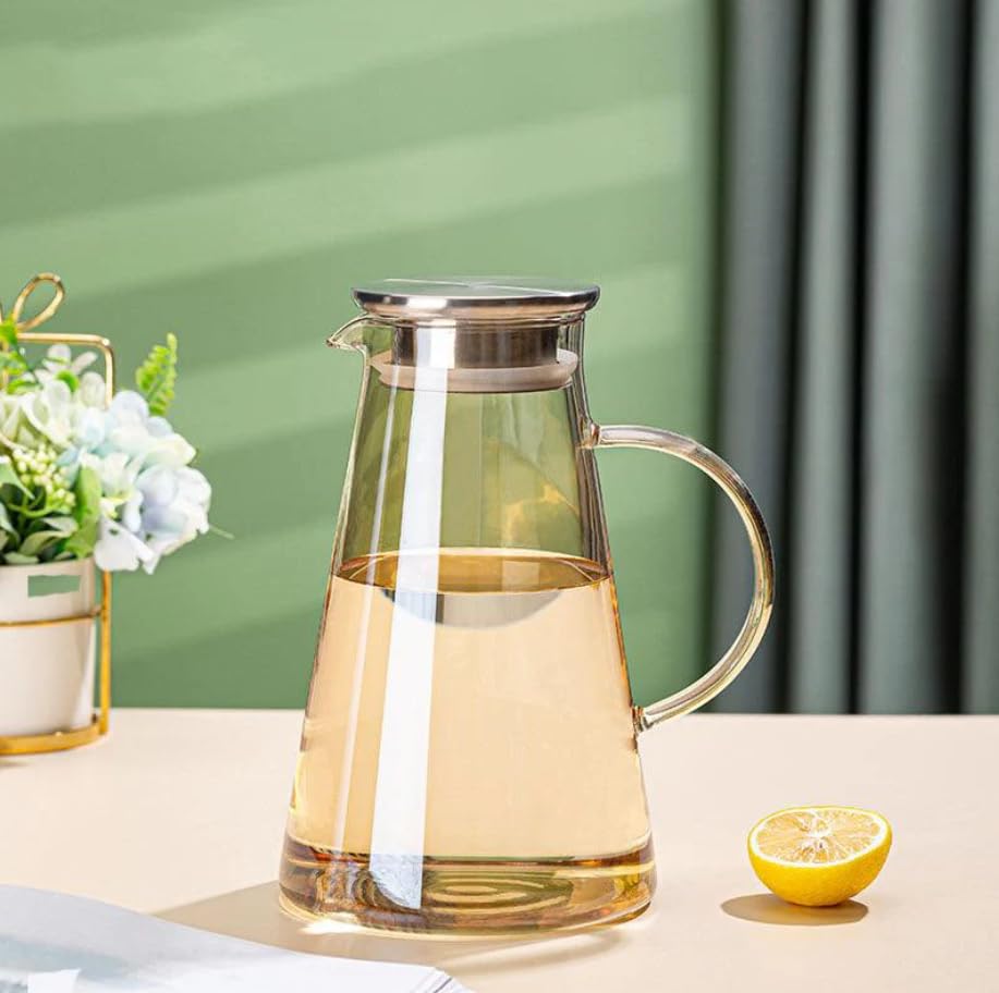 Image of Martvia Premium Juice and Water Brown Glass Pitcher jug with Lid 1.9 Liter Romantic Style jugs with Handle Pitcher for Serve, Milk, Lassi, Cocktail, Ideal for Gift Beverage Carafes (NP - 06)