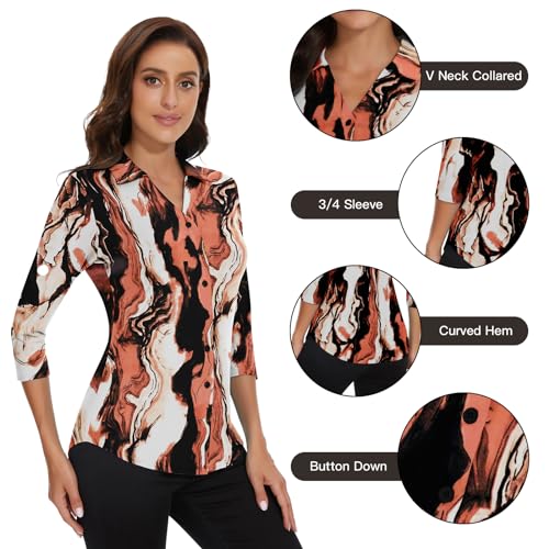 Image of Soneven Womens Golf Polo Shirts 3 /4 Long Sleeve V Neck Button Down Shirts Business Causal Work Blouses Tops