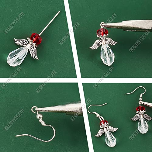 SUNNYCLUE 1 Box DIY 10 works Christmas Charms Earring Making Kit Angel Beads for Jewelry Making Snow Flower Angel Wings Beads Faceted Bicone Crystal Glass Jump Rings Earrings Hooks Adult Women - Image 4