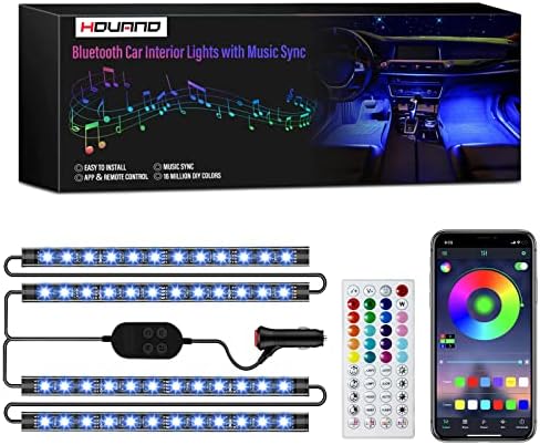 Hovano Car LED Lights, App Control with Smart Car Interior Lights,DIY Mode and Music Mode,RGB Inside Car Lights,48 LEDs Lights for Car with Car Charger 12V 2A LED Lights for Car