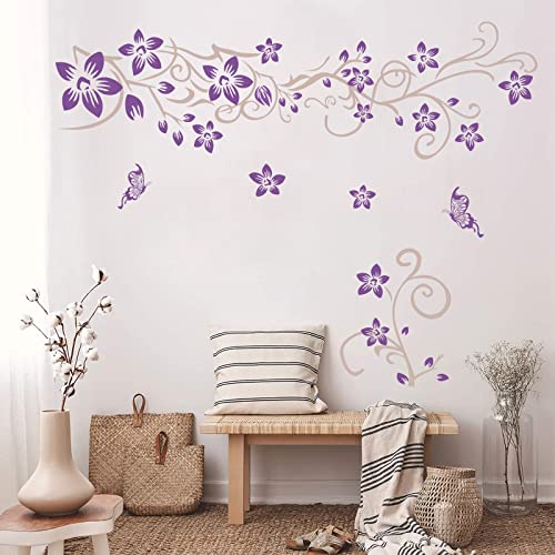 Supzone Flowers Vine Wall Decals Purple Flowers Wall Stickers Butterfly Wall Decor Removable Vinyl Diy Home Wall Art Stickers For Bedroom Living Room Sofa Backdrop Tv Wall Decoration #TOP5