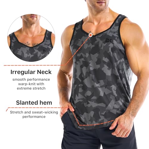BROKIG Men's Irregular Gym Tank Tops 3 Pack Lightweight Quick Dry Running Sleeveless Shirts Bodybuilding Tee2