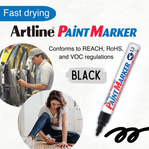 Artline Paint Marker, For Indoor, Outdoor And Industrial Use 2.3 Mm Writing Width, Black, 12 Pack (Ek-400) #TOP1