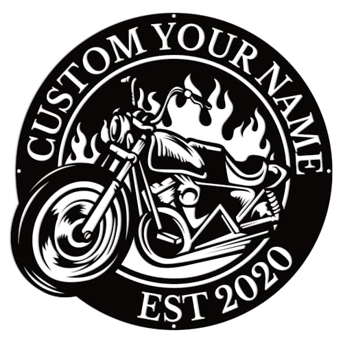 Personalized Motorcycles Cool Name metal Signs,Custom Shed Metal Wall Decor,Black Metal Wall Art Decor,Home Metal Signs Plaques,Outdoor wall Decorative Signage (Style A)