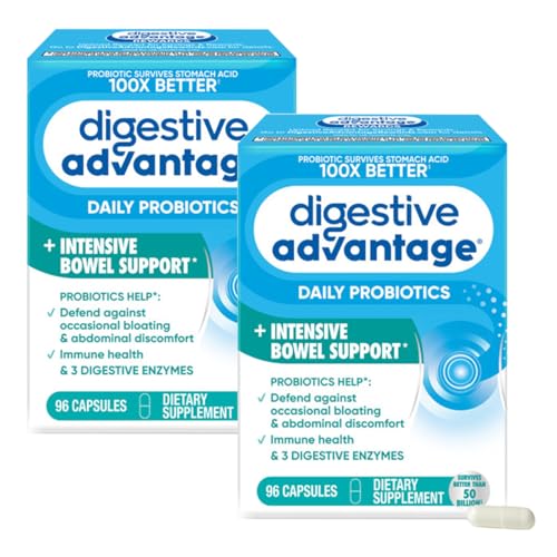 Image of Digestive Advantage IBS Probiotics for Digestive Health & Intensive Bowel Support for Women & Men with Digestive Enzymes, Occasional Bloating & Gut Health, 96 Count Capsules (Pack of 2)
