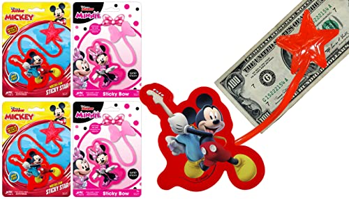 JA-RU Disney Mickey & Minnie Mouse Sticky Star or Bow Stretchy Fidget Toy (4 Units) Just Like Sticky Hands for Kids Bulk Treasure Box Toys for Classroom Prizes. 7800-4-AB