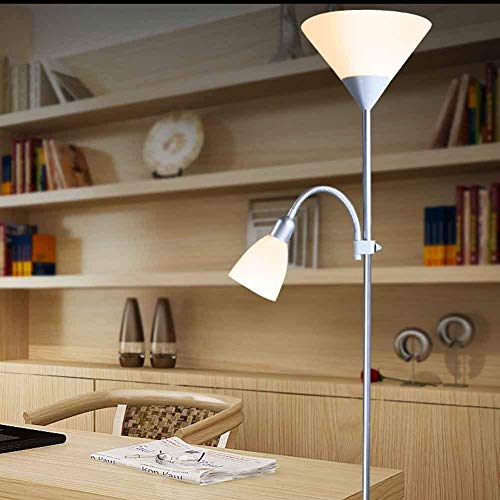 Lámpara de pie ajustable con pantallas blancas y luz de lectura moderna