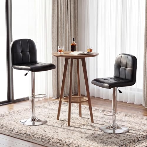 Juego de 4 butacos giratorios modernos Giantex, ajustables en altura con respaldo y reposapiés, tapizados en cuero sintético para isla de cocina y comedor, color negro + plateado miniatura 4