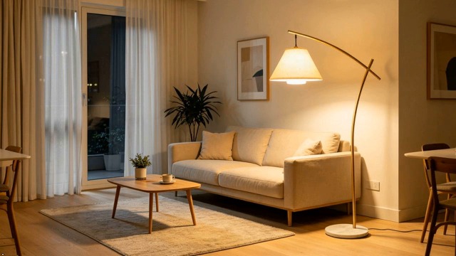 Image of Lightdot Arc Floor Lamp for Living Room, Modern Standing Tall Lamps with Double Linen Lampshade, Tall Hanging Pole Lamp with Bulb Included for Bedroom Sofa Beside /Corner Decor - Gold