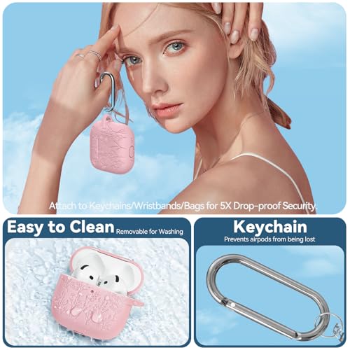 Image of for Airpods 4 Case with Magnetic Lid, Ekoonpft Flower Engraved Cases for Apple AirPods 4th Generation 2024, Soft Silicone Cover for Women Girly with Cleaning Kit & Keychain, Shockproof
