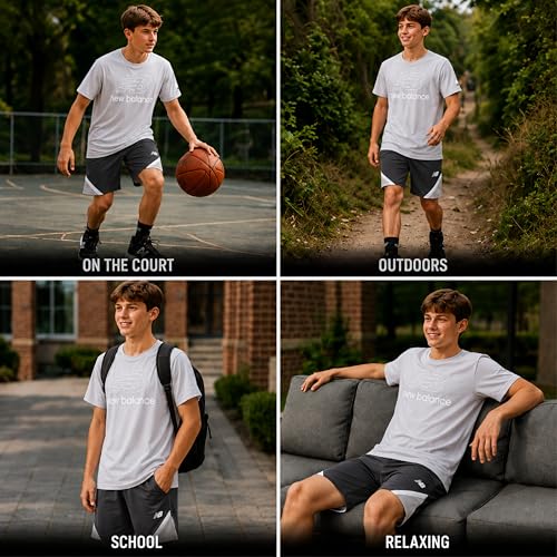 Image of New Balance Boys Short Sets - 2 Piece Active Performance Athletic Shirt and Kids Basketball Gym Shorts for Boys (8-12)
