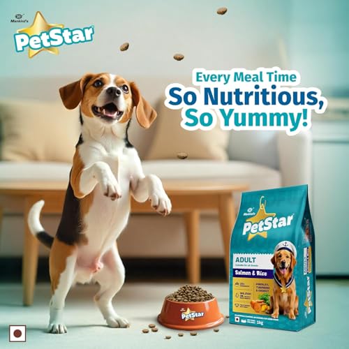 Image of Mankind Petstar Adult Dry Dog Food (High Protein) Salmon & Rice Flavor, 10 kg Pack | Improves Muscle & Strength, Supports Immunity, Protects Liver & Kidney