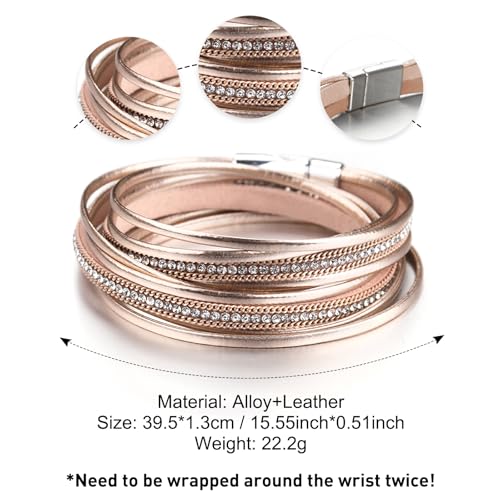 Image of Fesciory Leather Wrap Bracelets for Women, Boho Leopard Multi-Layer Crystal Beads Cuff Bracelet Jewelry