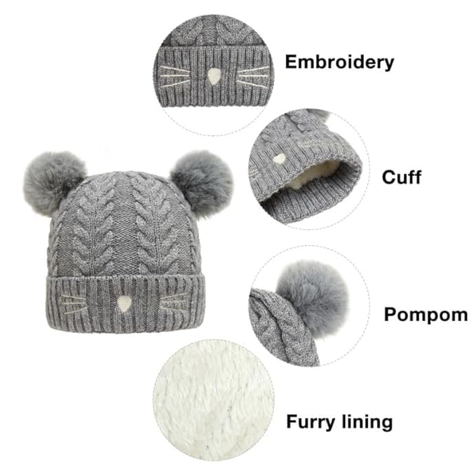 Image of Unisex Toddler Winter Hat Monkey Caps - Fleece Lined Baby Hat with Scarf Earflap Hood - Skull Caps for Kids
