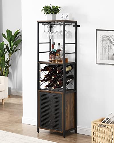 O&K FURNITURE Wine Bar Cabinet for Liquor and Glass, Free Standing Wine Rack, Bar Liquor Cabinet, Multifunctional Floor Wine Cabinet with Adjustable Shelf for Living Room, Home Bar（Vintage Brown）
