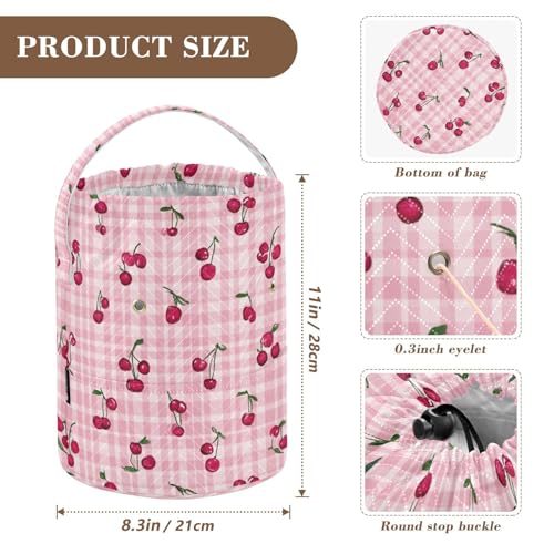 Image of Tatenale Crochet Bag Yarn Bag Knitting Project Bag with Pockets and Handle Portable Yarn Storage Organizer Tangle Free 8.3x11 InchPink Cute Checkered Cherry13