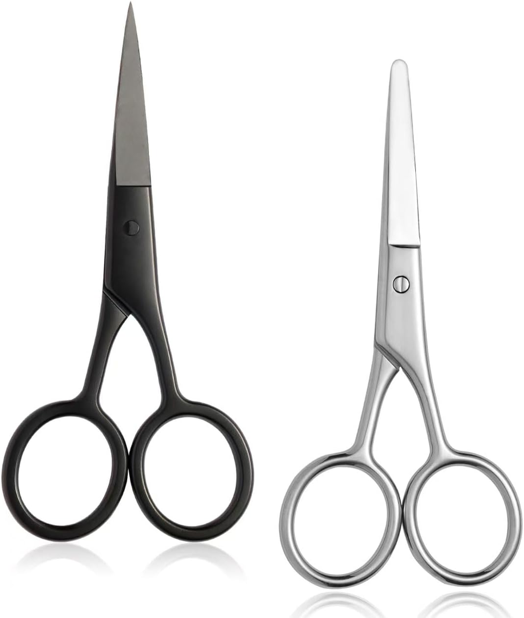 2PCS Small Grooming Scissors for Men and Women, Facial Hair Trimming Scissors with Straight & Rounded Safety Tips for Eyebrows, Nose Hair, Beard, Mustache, Eyelashes, and Ear Hair – Silver & Black