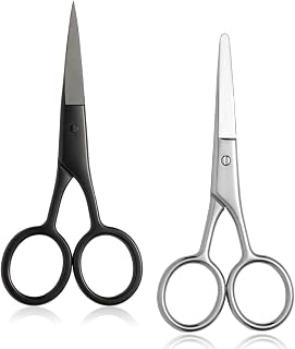 Ziha OTZMA 2PCS Precision Grooming Scissors for Men & Women - Straight & Rounded Safety Tips for Eyebrows, Nose, Beard, Ear Hair Trimming