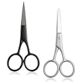 2PCS Small Grooming Scissors for Men and Women, Facial Hair Trimming Scissors with Straight & Rounded Safety Tips for Eyebrows, Nose Hair, Beard, Mustache, Eyelashes, and Ear Hair - Silver & Black
