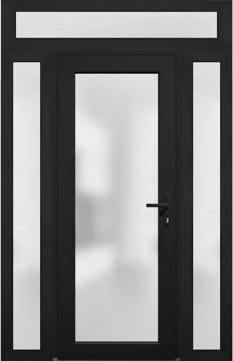 VDOMDOORS Front Exterior Prehung Fiberglass Door Frosted Glass/Manux 8102 Matte Black / 2 Side and Top Exterior Window/Entrance Patio Garage-W16+30+16" x H80+14"-Left-Hand Inswing