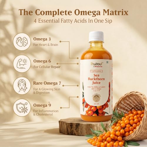 Image of Baidyanath Trusoul Sea Buckthorn Juice 500ml | Himalayan Ladakh Berry Fruit Pulp Concentrate | Omega 3 6 7 9 | Supports Immunity, Skin Glow & Gut Health | No Added Sugar | GMP Certified