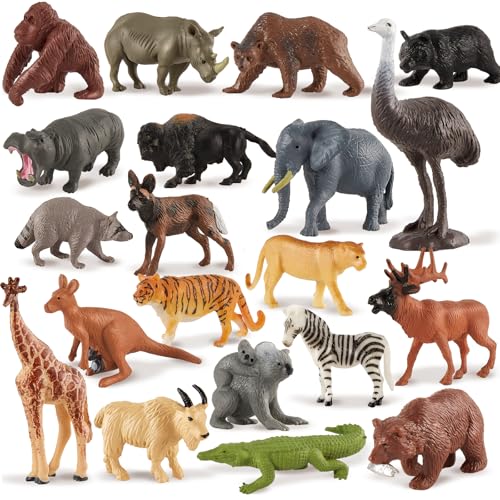 TOEY PLAY Wild Jungle Animal Safari Animals Figures Mini Zoo Animals Creature Playset with Tiger Elephant Giraffe Gifts for 3+ Year Olds Boys Girls