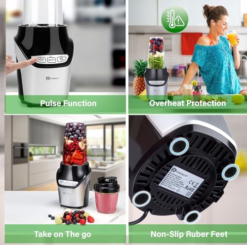 PureMate Blender and Food Processor - Powerful 18,000 RPM Extractor Blends Frozen Fruit, Nuts & Ice – 1000W Motor with Stainless Steel Blades and 3 Speed Settings – Ideal For Smoothies & Post Workout - Image 4