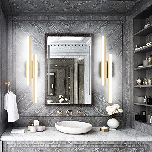 Image of PRESDE 24 inch LED Bathroom Vanity Light Fixtures, Modern Brushed Gold Bathroom Lighting Bar Fixture Over Mirror Dimmable