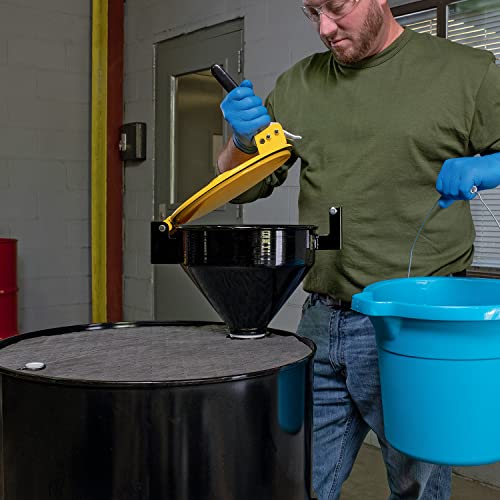 Image of PIG Drum Funnel | Burpless Steel Drum Funnel | for 20 to 55 gal. Poly or Steel Drums w / 2 inch NPT | Yellow | DRM1125-YW-NPT