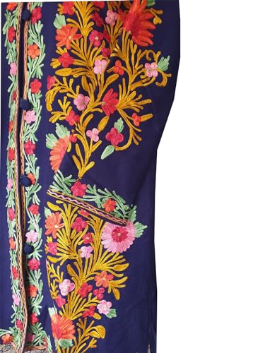 Image of Women Woolen Jacket With Kashmiri Embroidery Winter Wear Long Jacket For Women (Blue-5, X Large)