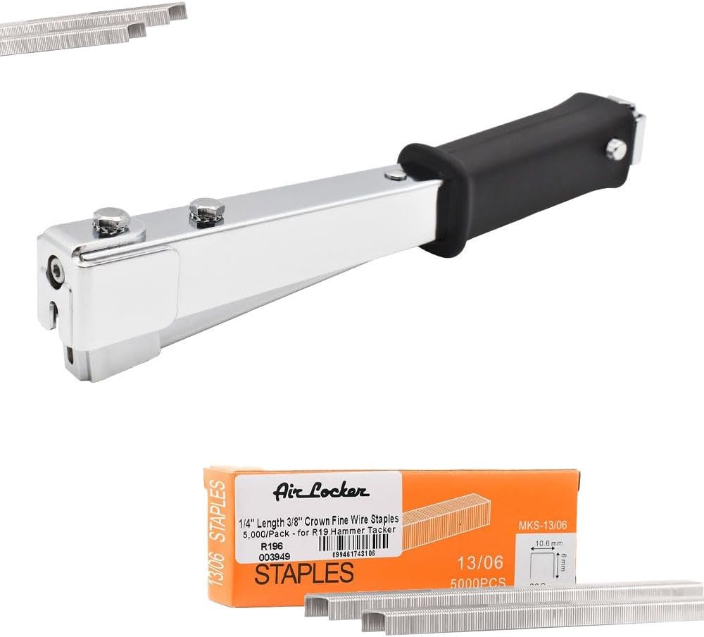 Air Locker A19-KIT Professional Hammer Tacker - Rapid 19 Style Kit - Includes R196 & R198 Staples (5000/Box)