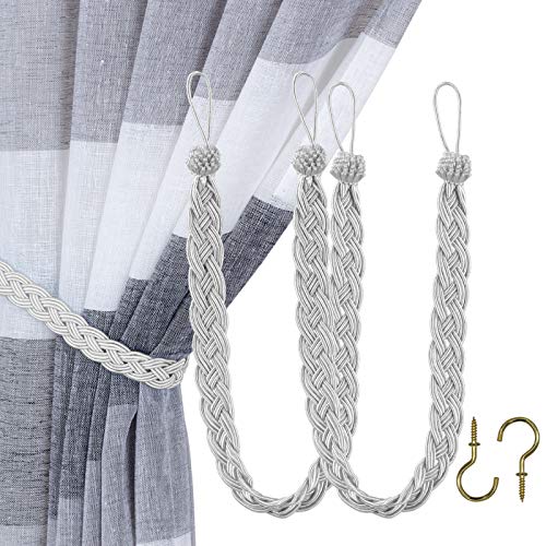 Cortina trançada à mão Home Queen, amarração nas costas, fivela, cortina drapeada, Prata, BRAID+HOOK